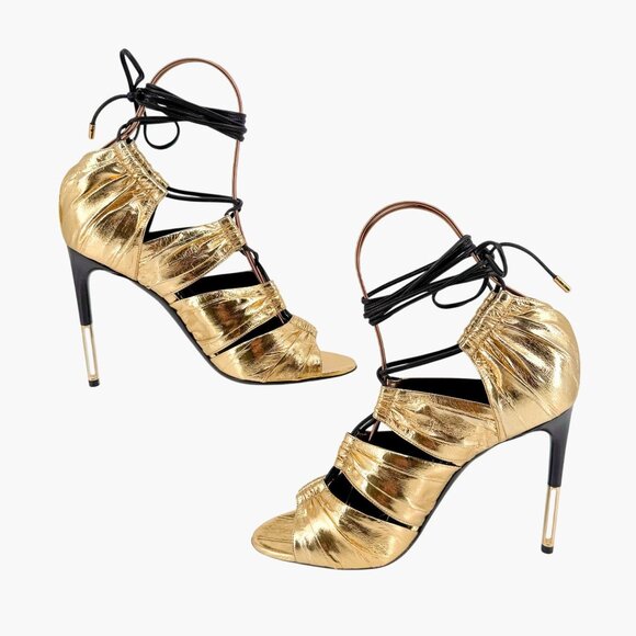 Tom Ford Stardust Lace Up Heels EU 41 US 9 Metallic Gold Foil Leather Tie Shoe - Picture 11 of 16